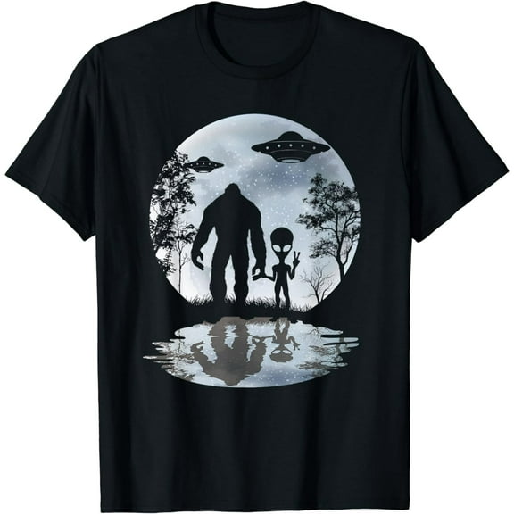 100% cotton tshirts men tee Alien Bigfoot Moon Sasquatch UFO Extraterrestrial Men women T-Shirt