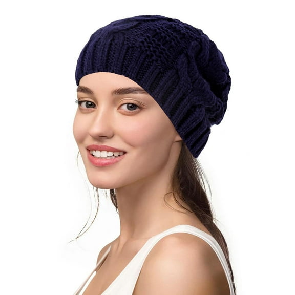 Womens Knitted Wool Beret Slouchy Beanie Crochet Winter Hat Soft Warm Ski Cap Casual Outdoor