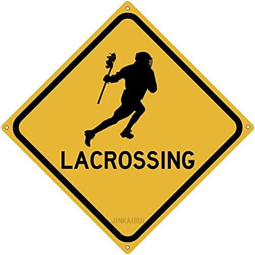 Metal Tin Sign Lacrossing Road Lacrosse Player Sport Gym Garage Dorm Sign For Home Office Bar Indoor Outdoor Wall Decor Yard Sign Square Sign 12" x 12"