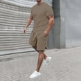 thumbnail image 2 of Men'S Short Sets 2 Piece Outfits Short Sleeve Crewneck Summer T Shirt And Casual Track Shorts Set Khaki S, 2 of 9