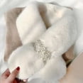 thumbnail image 4 of Cross Scarf Faux Pearl Buckle Thickened Cold Resistant Faux Rabbit Fur Women Collar Scarf for Hiking,Pink, 4 of 7