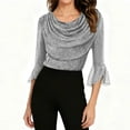 thumbnail image 4 of ClodeEU Women's Ruched Collar Tunic Blouse ,3/4 Sleeve Cowl Neck Sparkly Shirts ,Casual Fashions Tops Silver,Womens Plus L, 4 of 6