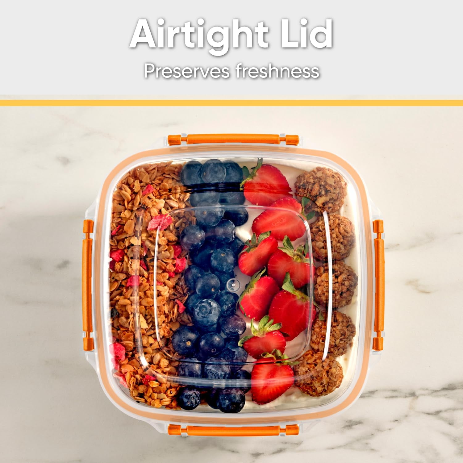 Superio Lock and Fresh Airtight Food Storage Containers with Lids for Kitchen Pantry Organization , BPA Free, Lunch, and Meal Prep Plastic Containers, 80 oz. Square Sealed Container, Orange, 8 pack