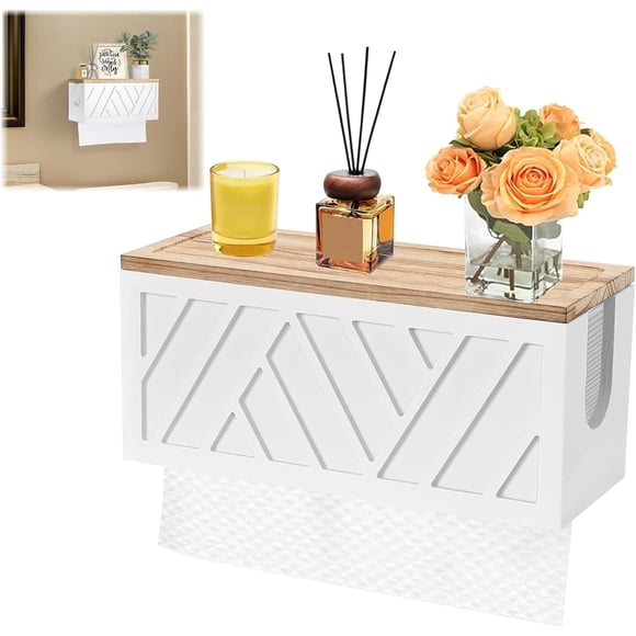 Dispensador de Toallas de Papel Madera - Dispensador de Sanitas y Papel para Manos, Porta Sanitas, para Pared o Encimera, Ideal Baño Cocina Hogares Hoteles Restaurantes (Blanco)