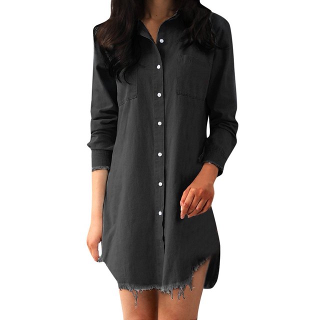 Camisa vaquera con flecos a la moda para mujer, chaqueta vaquera de manga larga con solapa de un solo pecho Pompotops qwe17271