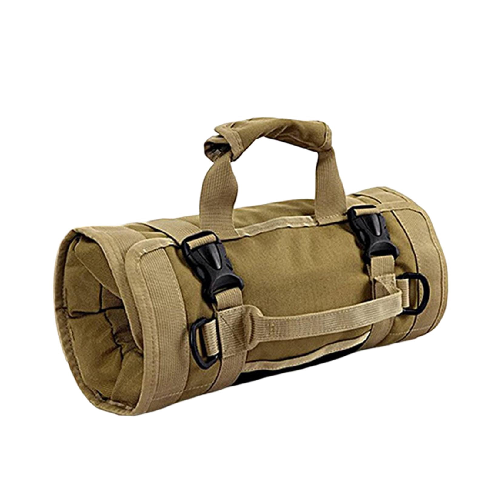 Roll up Tool Bag Organizer with 5 Different Pouches for Car Garage or Work Shop Professional Water Resistant Heavy Duty Compact Wrench Roll Khaki