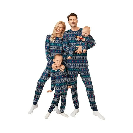 

wybzd Family Christmas Pjs Matching Set Printed Long Sleeve Tee and Bottom Loungewear Holiday Xmas Sleepwear Nightwear Set