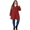 thumbnail image 3 of DARING DIVA Women's Plus Size Single Breasted Detachable Hooded Overcoat 3X Dark Red, 3 of 6