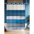 thumbnail image 4 of Coastal Style No Hook Shower Curtain and Liner Set Retro Blue Grey Stripes Wood Texture Shower Curtains with Snap-in Liner & See Through Top Window Hotel Style for Bathroom Decor 72x86 Inch, 4 of 8