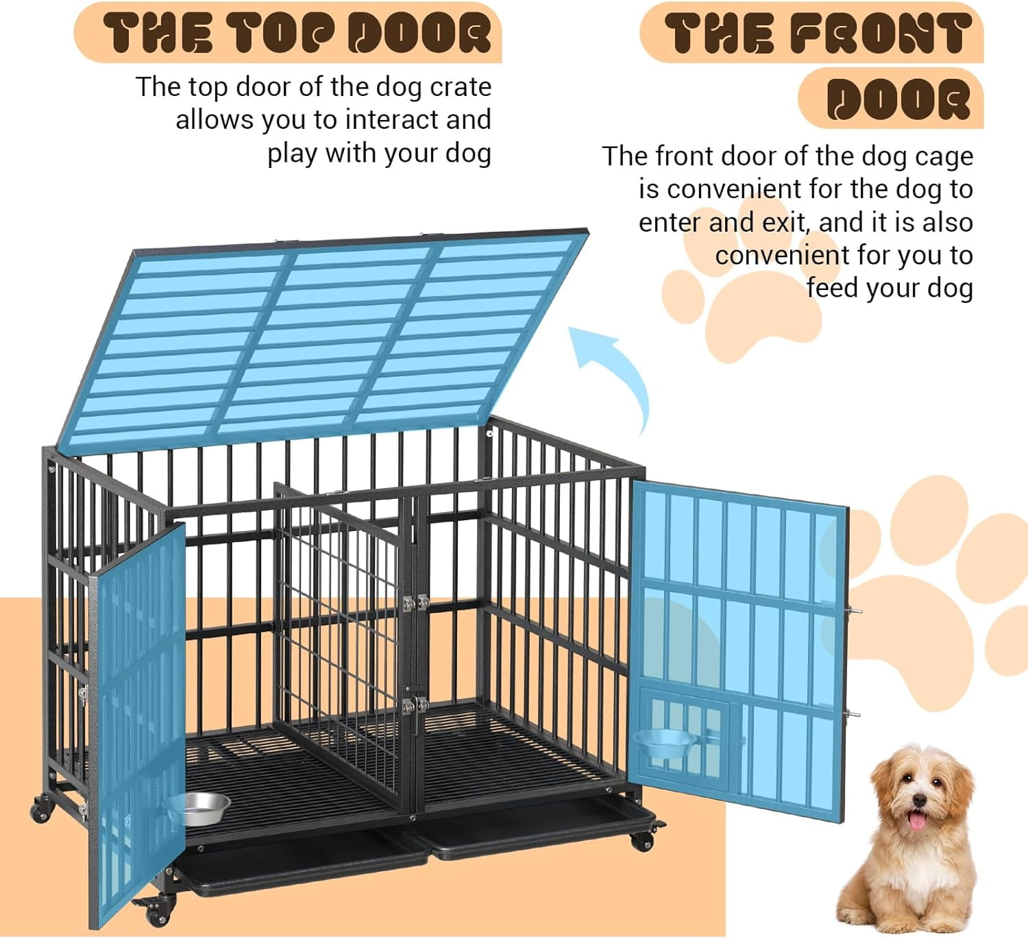 Acekid Heavy Duty Dog Crate 42 Inch&nbsp;- Indestructible Escape-Proof Metal Dog Kennel, Furniture Style Pet Cage for Large/Medium/Small Dogs, Sliding Rail Design, Indoor & Outdoor Use