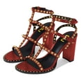 thumbnail image 5 of FSJ Women Open Toe Studded Rivets Gladiator Sandals Ankle Strap Buckle Chunky High Heels Cocktail Party Fashion Dressy Shoes Size 5.5 Red, 5 of 5