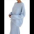 thumbnail image 3 of Suéter de Punto de Larga para Mujer, Jersey de Cuello Redondo, Suéter Informal Holgado. Azul Talla Única, 3 of 10