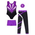 thumbnail image 5 of Zaldita Kids Girls Gymnastics Leotards Sparkly Ballet with Tumbling Shorts Yoga Leggings and Hairband Purple 6, 5 of 7