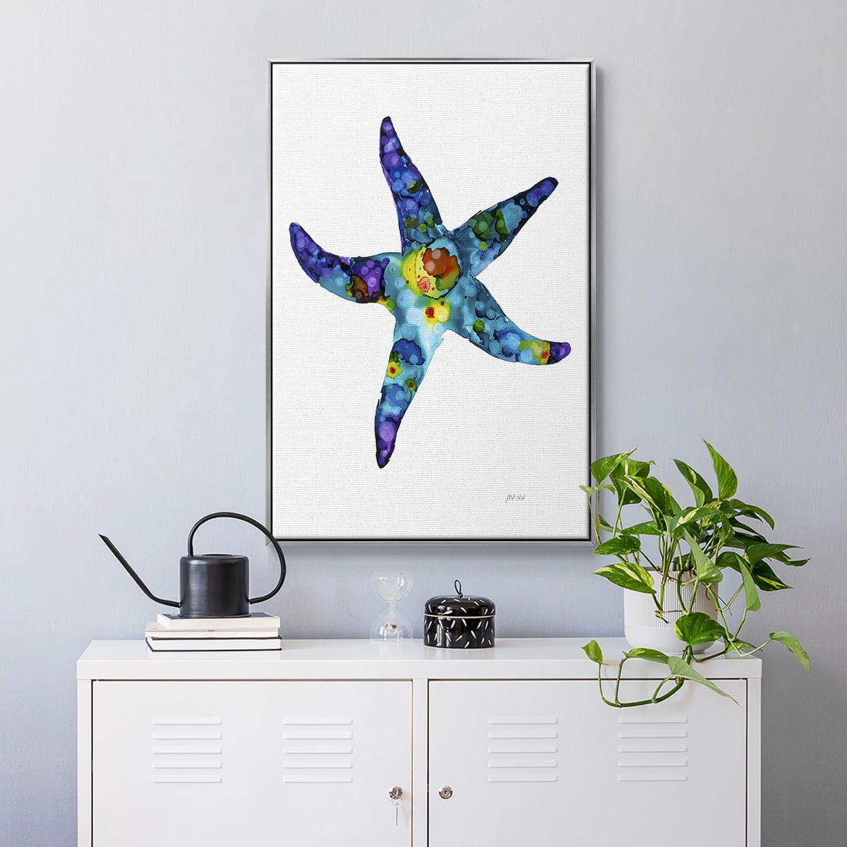 Sea Star Framed Premium Gallery Wrapped Canvas - Ready to Hang - 27 x 41 - Silver Floating Frame