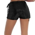 thumbnail image 6 of Uaswgudfs Women's High-Waisted Summer Shorts with Adjustable Drawstring - 4" Inseam Shiny Stretch Shorts for Running, Gym & Casual Wear Black M, 6 of 7