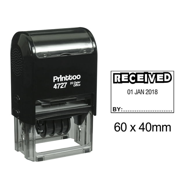 Printtoo Dater Stamp Self Inking With Received By Text Date Rubber Stamp Office Stationery-Black