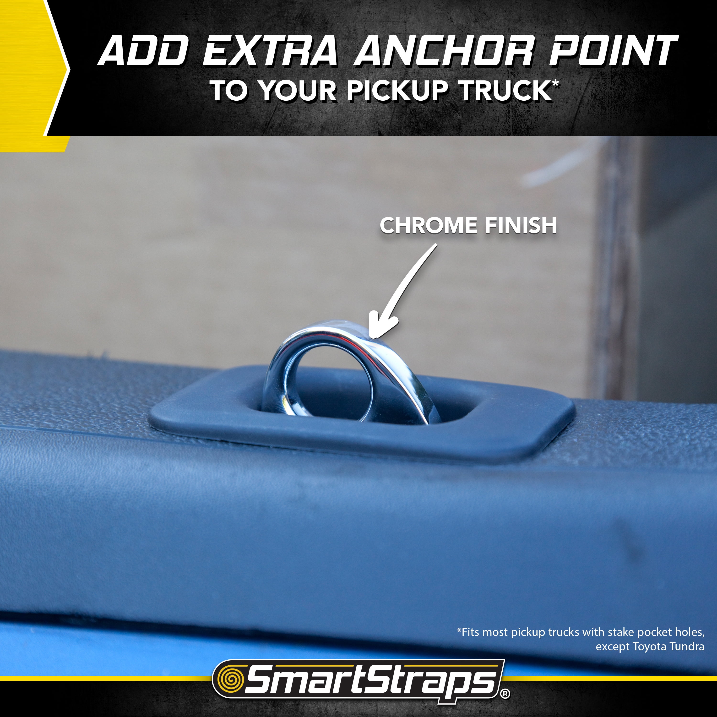 SmartStraps Pop-Up Anchor Points, 2 Pack, Chrome Finish, Fits Most Truck Stake Pockets, Retractable Tie-Down Anchors for Cargo Security