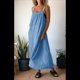 thumbnail image 5 of Vestido de Algodón de Verano para Mujer, Estilo Bohemio, Informal, con Tirantes Finos Ajustables, Espalda Descubierta y Volantes, Corte Holgado y Fluido. Azul L, 5 of 8
