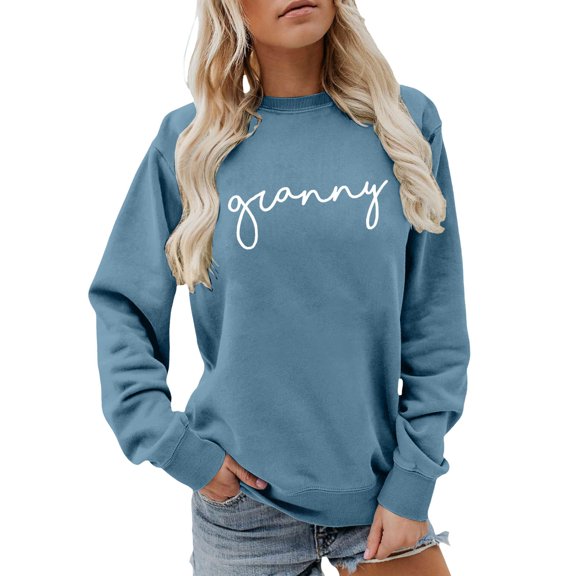 IWRICH Gammy Sweatshirts for Women Name Funny Grandma Pullovers Tops Personalized Gammy Grandma Shirt Gift Blue XL