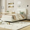 thumbnail image 3 of QinaQin Velvet Upholstered Platform Bed Frame with a Loop Pile Headboard, Rounded Corners, Sturdy and Low Profile, High-Strength Wooden Slats, Quiet Operation, and Easy Assembly, 3 of 8