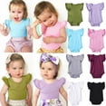 thumbnail image 5 of Newborn Infant Baby Girls Solid Ruffle Sleeveless Bodysuit Romper Outfits, 5 of 5