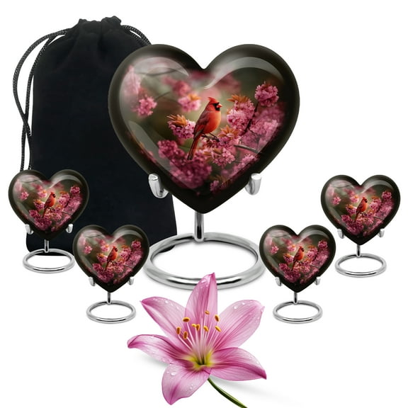 SABURIAL Cardinal Bird Urn - Large Funeral Urn For Women - Unique Small Keepsake Urns For Human Ashes Adult Man - Combo Of 8 Inch & 3 Inch