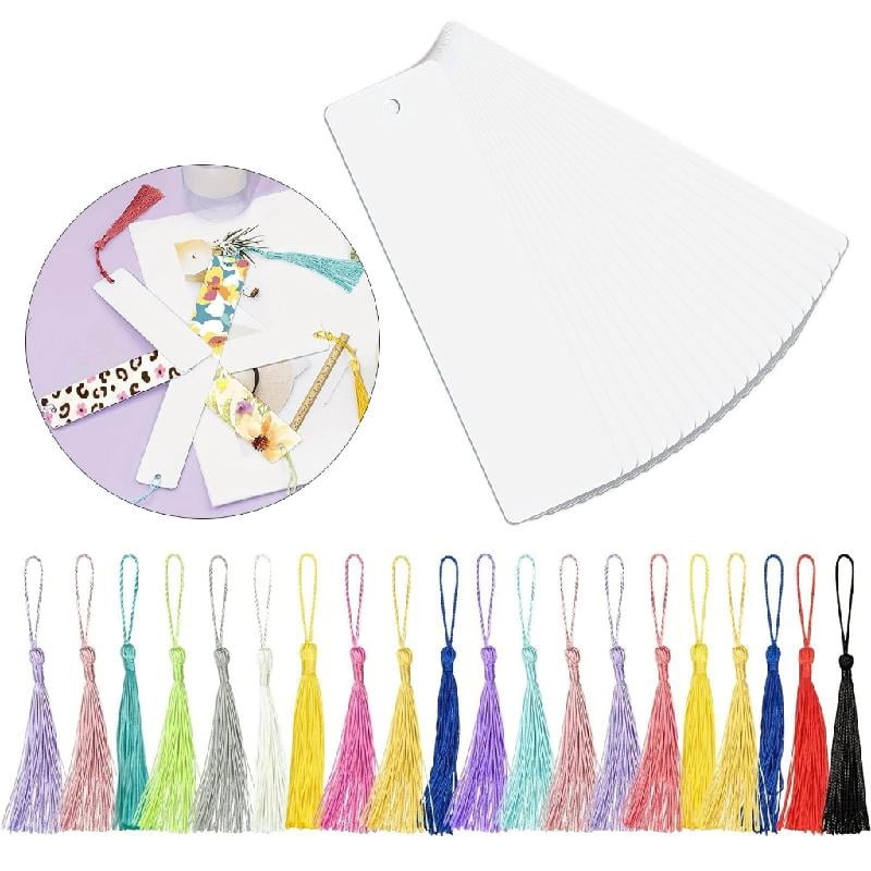 BQBQERT 20Set Metal Bookmarks Kits with Colorful Tassels Double Sided Heat Transfer Bookmarks Accessories Reading Supplies