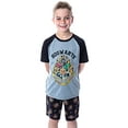 thumbnail image 1 of Harry Potter Pajamas Boys' Hogwarts Castle Crest Logo Raglan Shirt and Shorts 2 PC Pajama Set (8) Black, 1 of 5