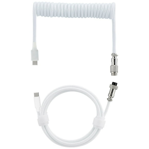 Keyboard Cable, 5.74ft Type-C to Type-C Detachable Coiled Cable with Metal Connector, Double-Sleeved Anti-Twist Data Cable for Mechanical Gaming Keyboards, White