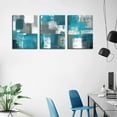thumbnail image 3 of Abstract Wall Art for Living Room Wall Decor 3 Piece Blue Teal Modern Paintings Canvas Prints Framed Living Room Ready To Hang for Bathroom Bedroom Kitchen Office Boho Grey White Teal Artwork 12x16, 3 of 6