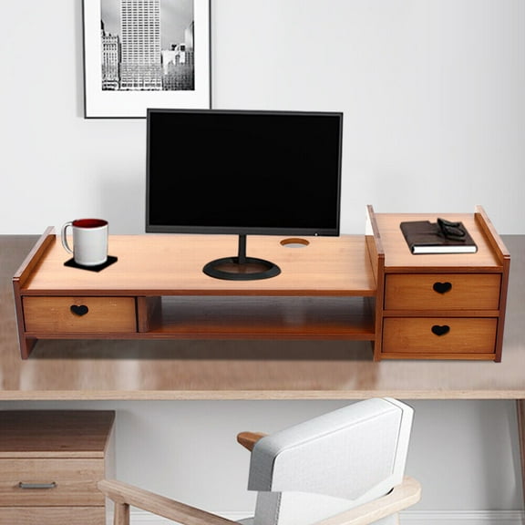 Bamboo Tea Color Monitor Stand Retro 27.17*9.06*6.69in for Storing and Organizing Monitors and Other Office Items