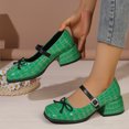thumbnail image 6 of IEMIEMIEM Women's Chunky Heels Mary Jane Shoes Classic PU Leather Pumps Round Toe Bow Patent Strap Buckle Dress Shoes Casual Daily Work Versatile 7.5 wide, 6 of 8