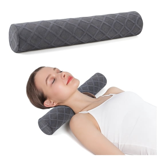 Memory Foam Round Neck Pillow - Ergonomic Cylinder Bolster for Cervical Pain Relief, Support for Back, Legs & Yoga, 3.1 Inch Height-Grey