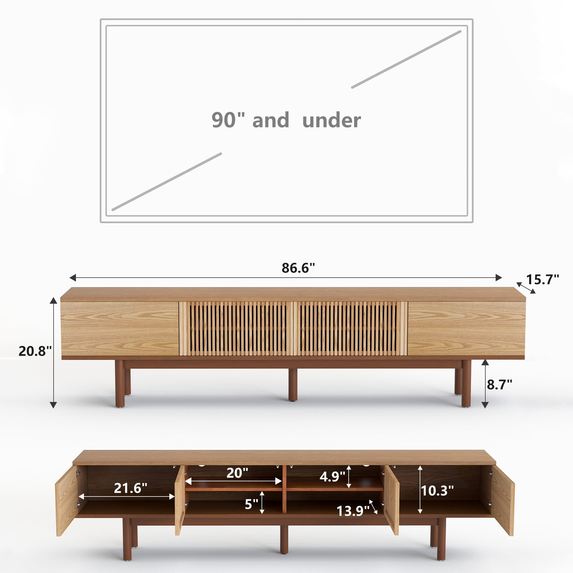 gaoyangjiaju Mid Century Modern 86.6" Solid Wood TV Stand, Ready-to-Use Entertainment Center with Storage, TV Console for Living Room & Bedroom, Walnut