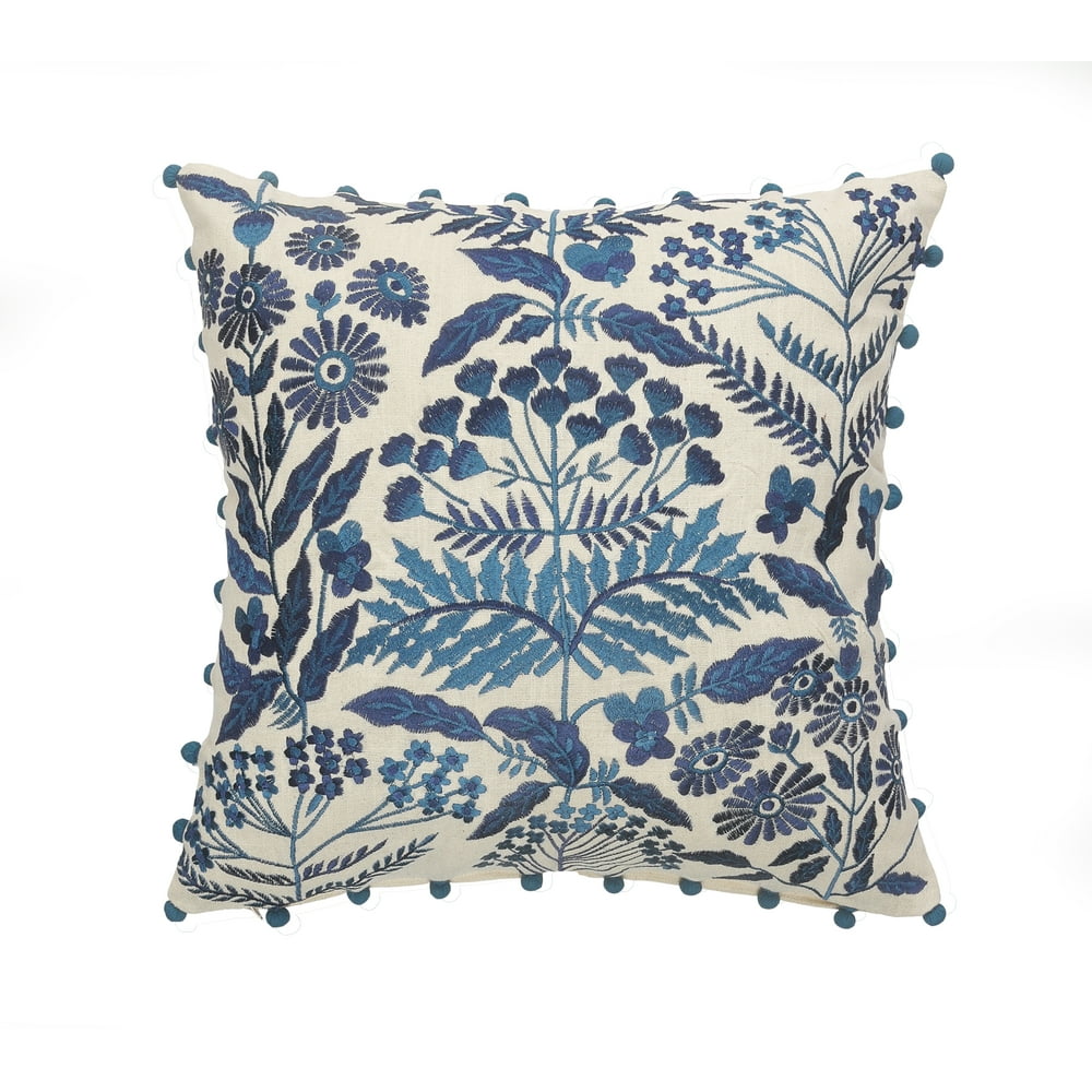 LR Home Trend OffWhite and Navy 20" x 20" Floral Throw Pillow