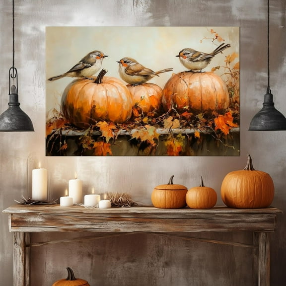 Luvia Fall Fest Wall Decor Birds On Pumpkins Canvas Print Fall Moody Wall Art Farmhouse Decor Country Fall Fest Vintage Print Canvas, 8x10 UNFRAMED