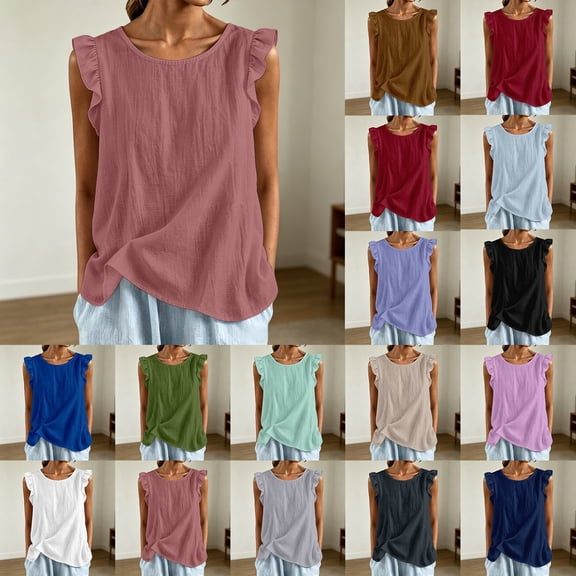 FASHOFT Summer Tank Tops For Women Trendy Cap Sleeve Round Neck Basic Tank Loose Lightweight Sleeveless Vest Comfort Summer Wear Womens Sleeveless Shirts Army Green L