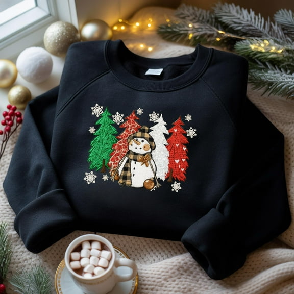 Christmas Embroidered Sweatshirt, Snowman Christmas Sweater, Christmas Crewneck, Christmas Tree Sweatshirt, Holiday Sweaters for Women
