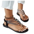 thumbnail image 4 of hoksml Women's Rhinestone Multi-Strap Flat Sandals, Elastic Ankle Strap, Boho Beach Shoes, 4 of 8
