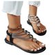 thumbnail image 4 of Sandalias Planas con Correas de Tobillo de Moda Casual de Pie Redondo de Pie Abierto Estilo Romano Strass Playa Planas Sandalias Bohemias Sandalias de Mujer con Correa Trasera, 4 of 8