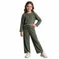 thumbnail image 2 of UKHCCC Girls Ribbed Knit 2 Piece Outfit Set, Long Sleeve Crew Neck Pullover Top and Wide Leg Pants, Casual Lounge Set, 2 of 8