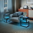 thumbnail image 3 of Permory Glass 3-Tier S-Shaped Side Table with LED Strip, Black End Table for Living Room & Bedroom, 3 of 10