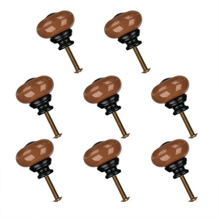Brown Porcelain Door Knobs Ceramic Knobs Pull Handle Furniture Wardrobe Cabinet Dresser Cupboard Door Round Knob Replacement Brown 8pcs ()