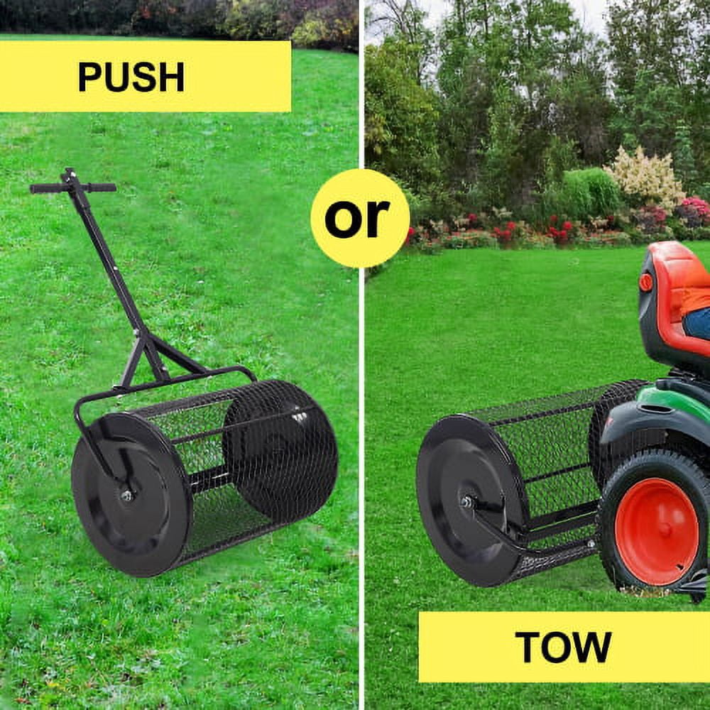 Compost Spreader 36 Inch Peat Moss Spreader with Installation Support Accessories, Metal Mesh Roller Lawn Spreader for Top Soil, Manure, Mulch, Top Dressing - Garden spreaders for lawns