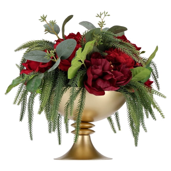 Evergreen and Floral Christmas Arrangement in Metal Pot, Multicolor, 14", by Holiday Time