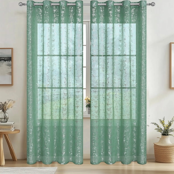 CaiYueKe Semi Sheer Curtains with Silver Embossed Pattern Modern Window Treatments for Living Room Bedroom Polyester Grommet Top Blackout Drapes Home Decor