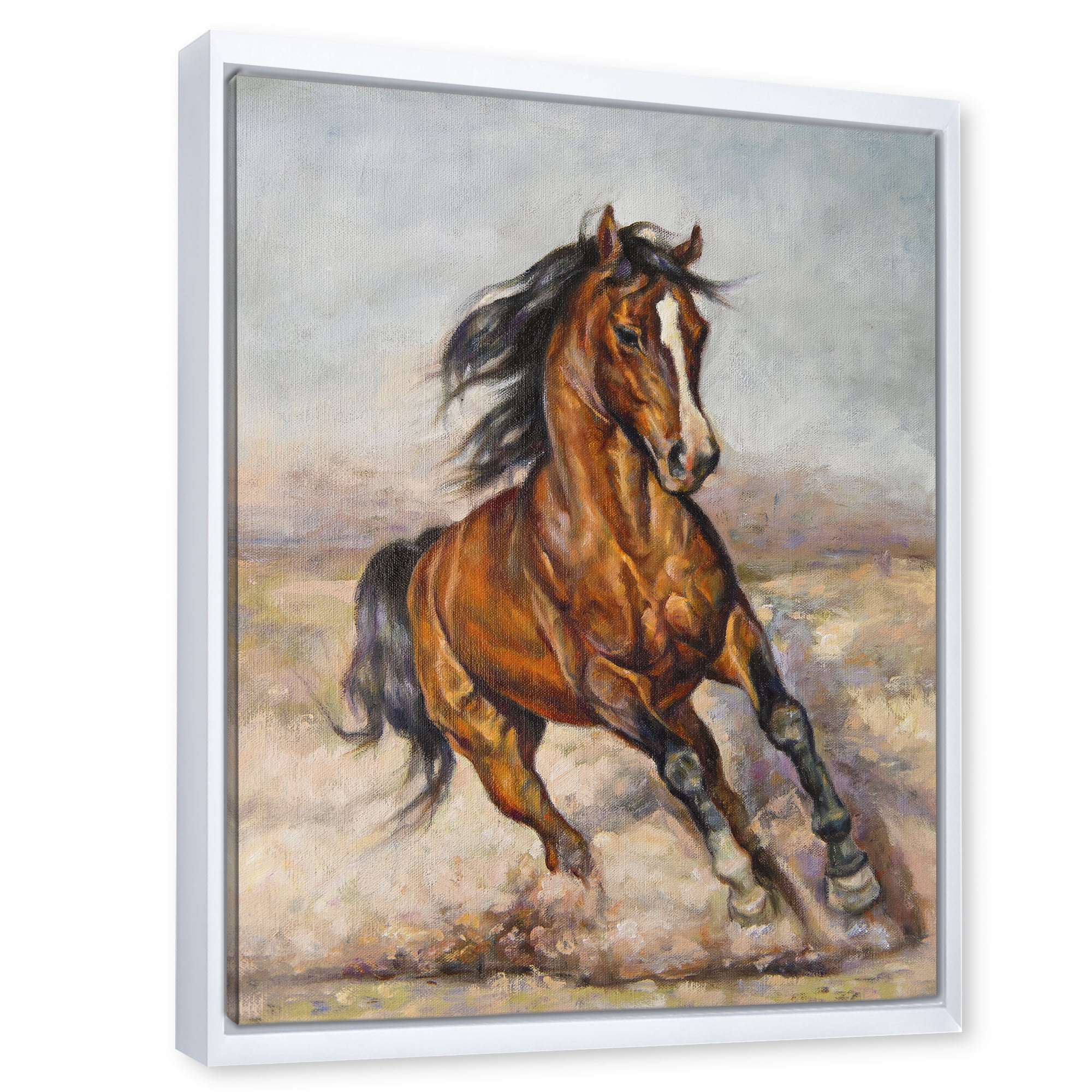 Designart 'A Brown Horse In The Race' Farmhouse Framed Canvas Wall Art Print