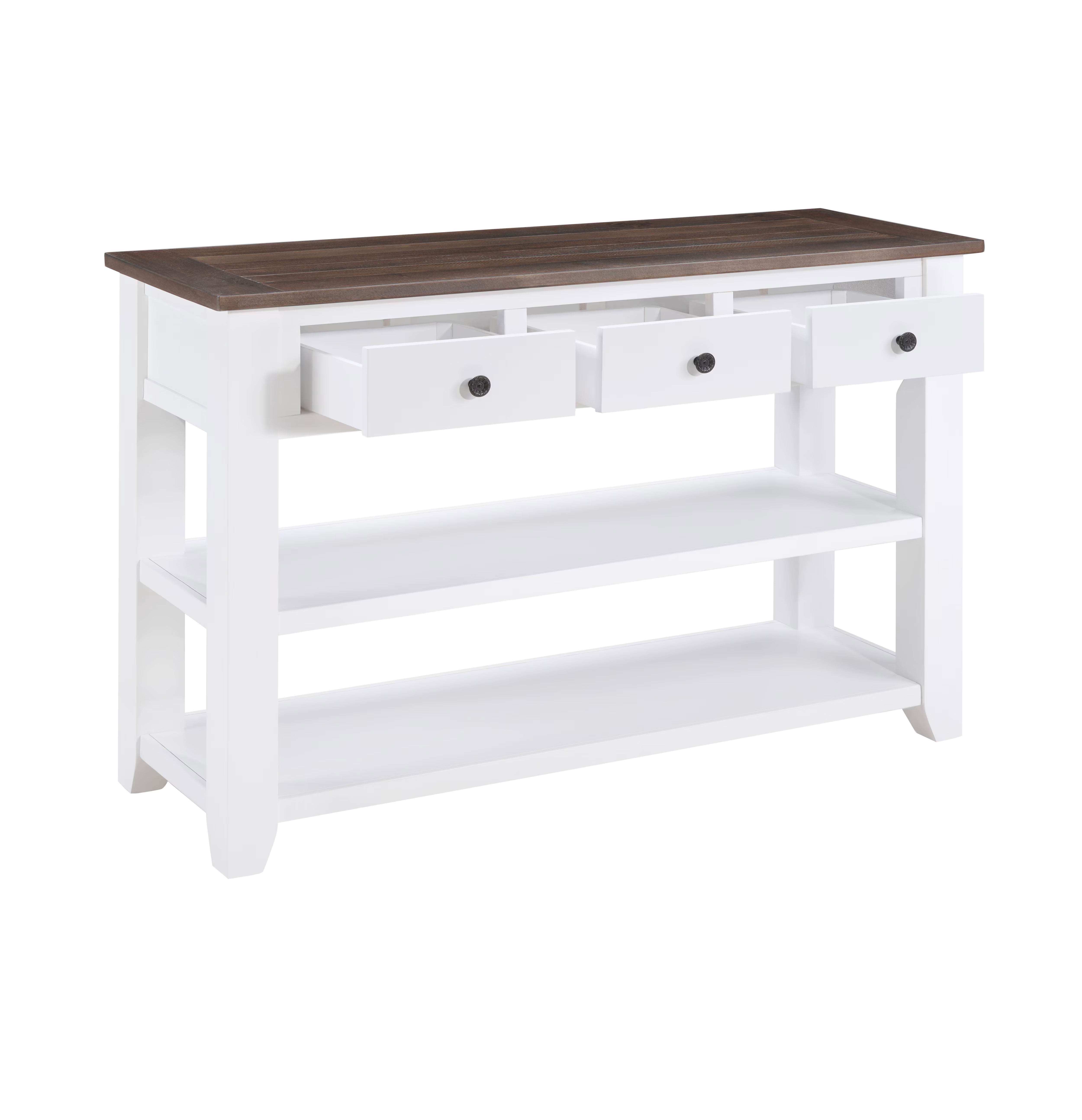 MAYEERTY 44" Retro Console Table with Drawers and Open Shelves, Solid Wood Entryway Table for Living Room, Hallway, Dining Room