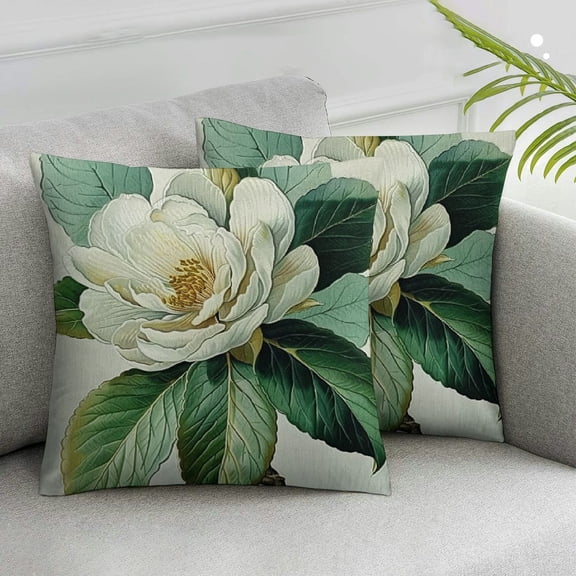 JRXY Botanical Plant Throw Pillow Covers Green Leaves Flower Floral Print Vintage Spring Summer Outdoor Farmhouse Decorative Throw Pillows Cases Set of 2 for Home Couch Sofa Decor White
