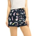 thumbnail image 3 of REFINED ATTIRE Women's Floral Printed Lace Trim Elastic Waist Shorts L Blue-feather, 3 of 8